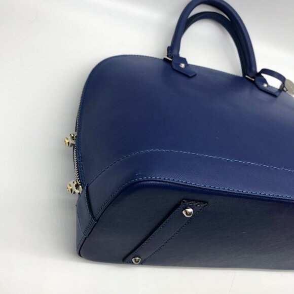 Pulicati Blue Leather Large Dome Convertible Satchel  Bag - Picture 7 of 10